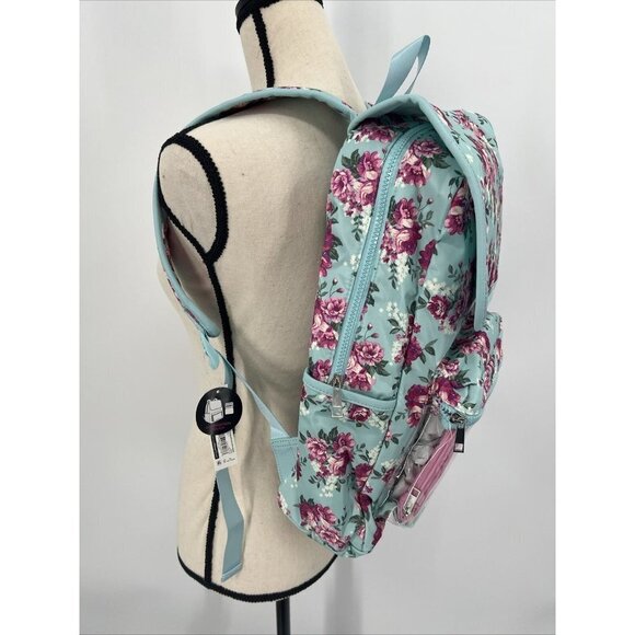 No Boundaries Nylon Flap Backpack Clear Vinyl Pocket Mint Floral NWT 16" deep - Picture 2 of 9